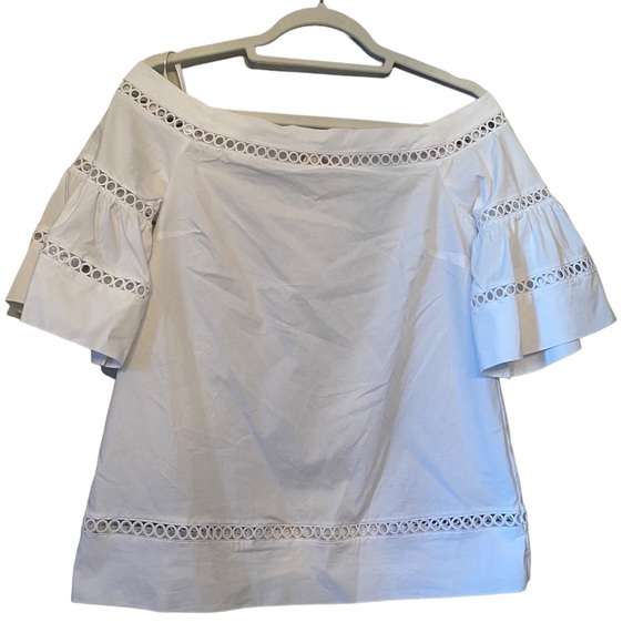 Michael Kors Embroidered White Off the Shoulder Blouse with Eyelet Detail - Picture 4 of 14